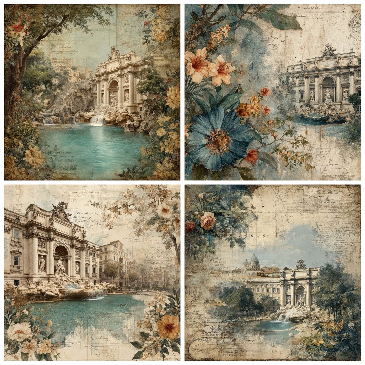 Italy Romance Trevi Fountain Digital Paper Pack (DDD007778)