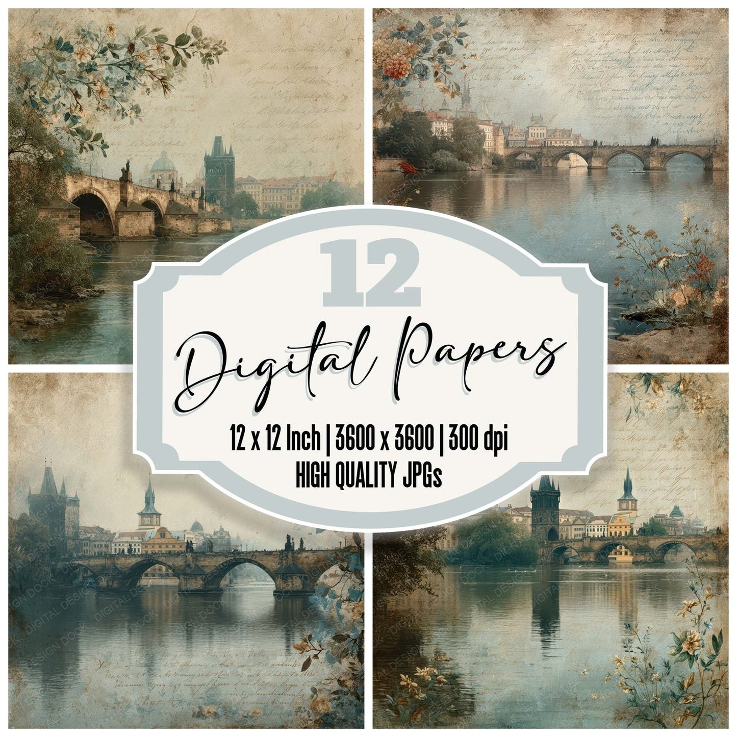 Prague Charm Charles Bridge Digital Paper Pack (DDD007783)