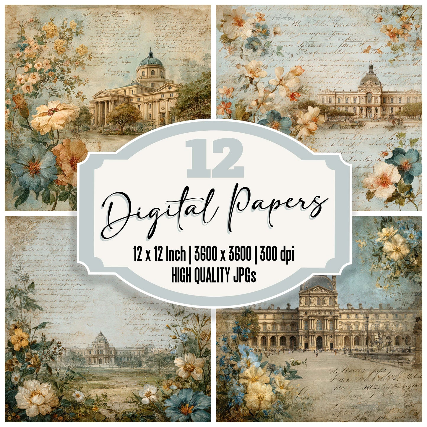 France Charm Landmark Louvre Digital Paper Pack (DDD007791)