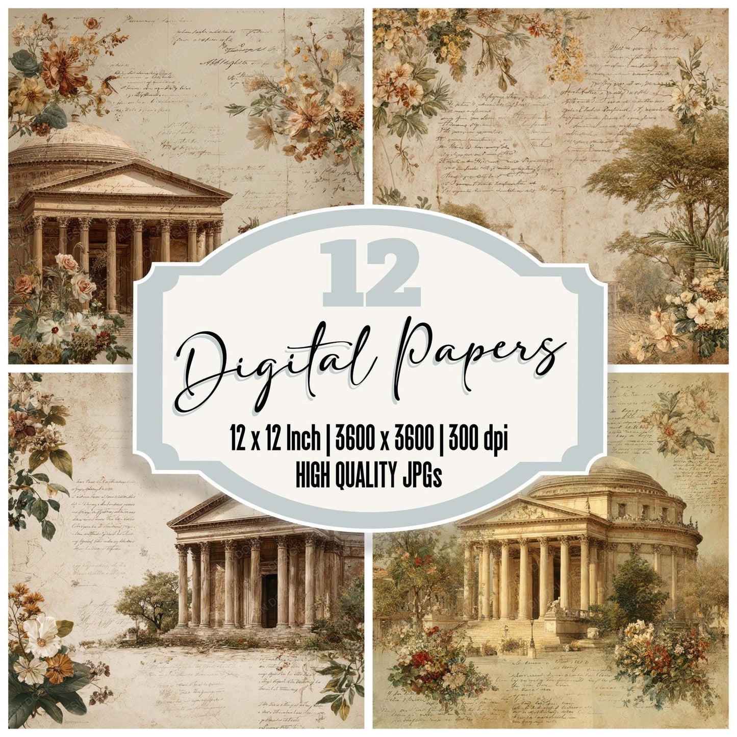 Italy Romance Landmark Pantheon Digital Paper Pack (DDD007796)