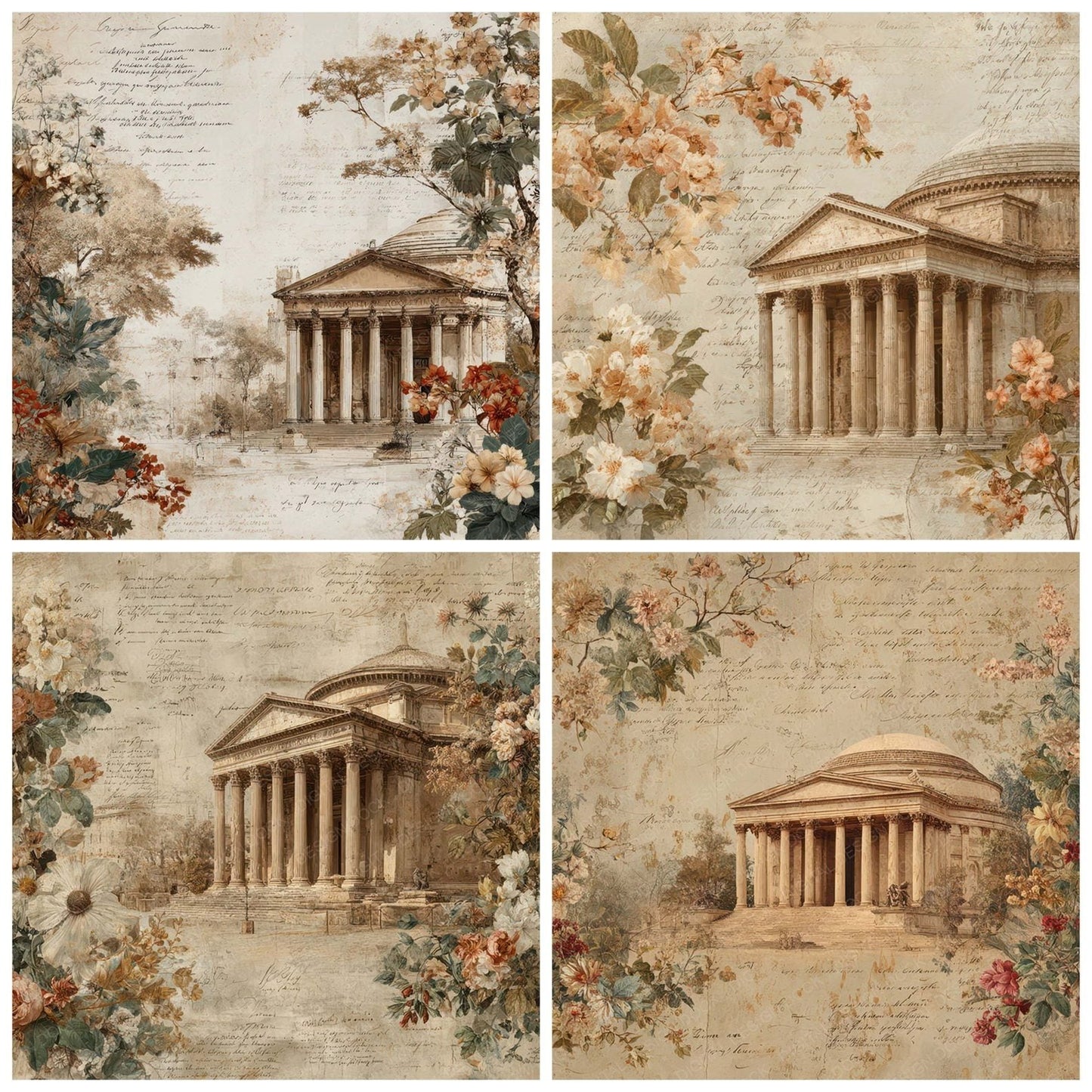 Italy Romance Landmark Pantheon Digital Paper Pack (DDD007796)