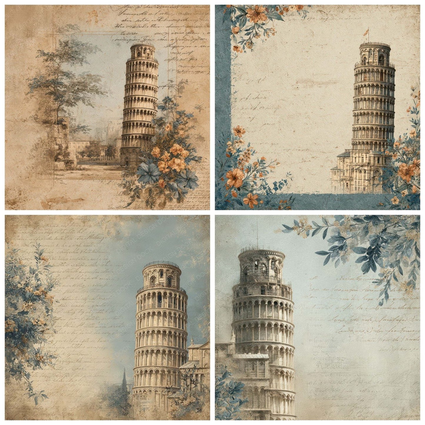 Italy Romance Landmark Pisa Tower Digital Paper Pack (DDD007797)