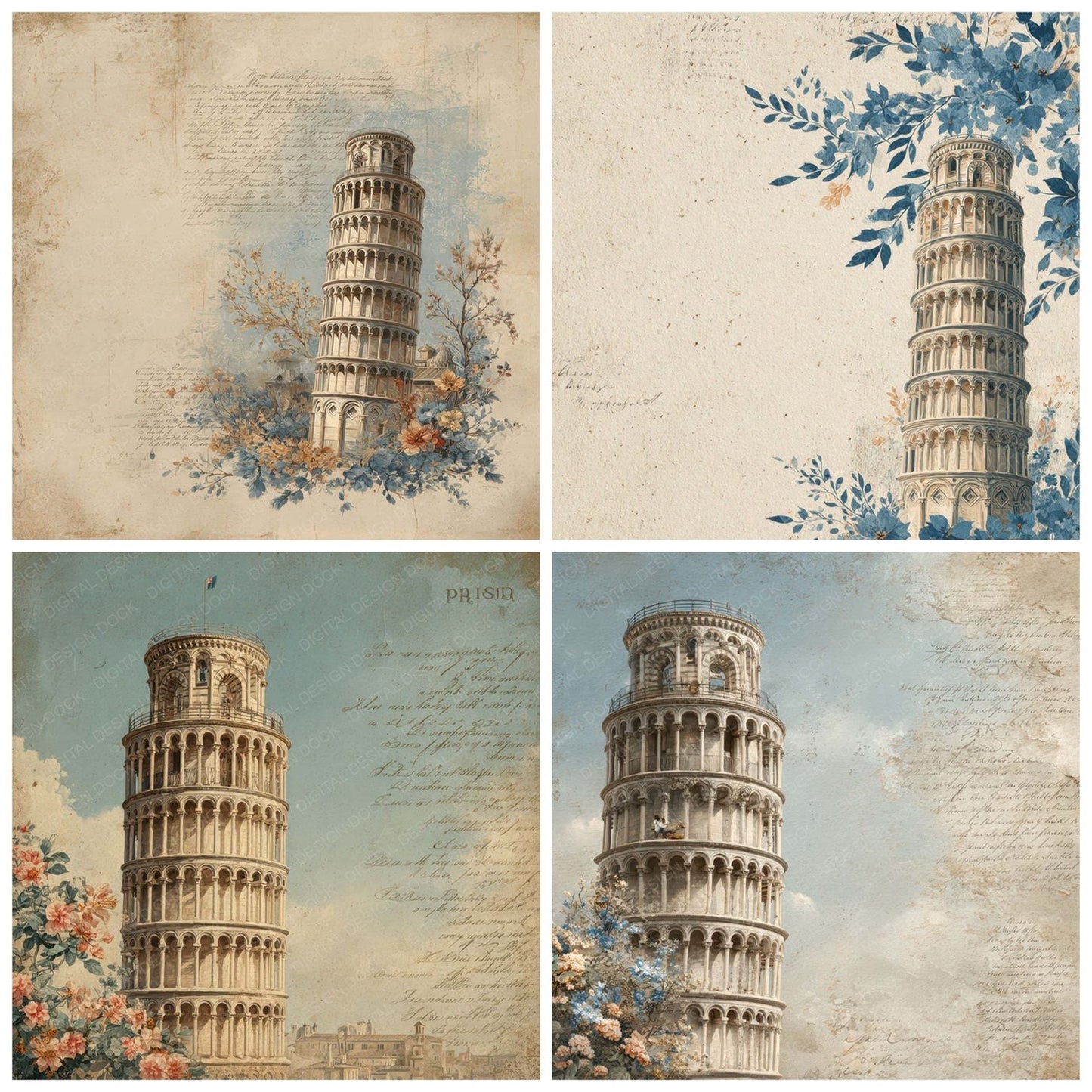 Italy Romance Landmark Pisa Tower Digital Paper Pack (DDD007797)
