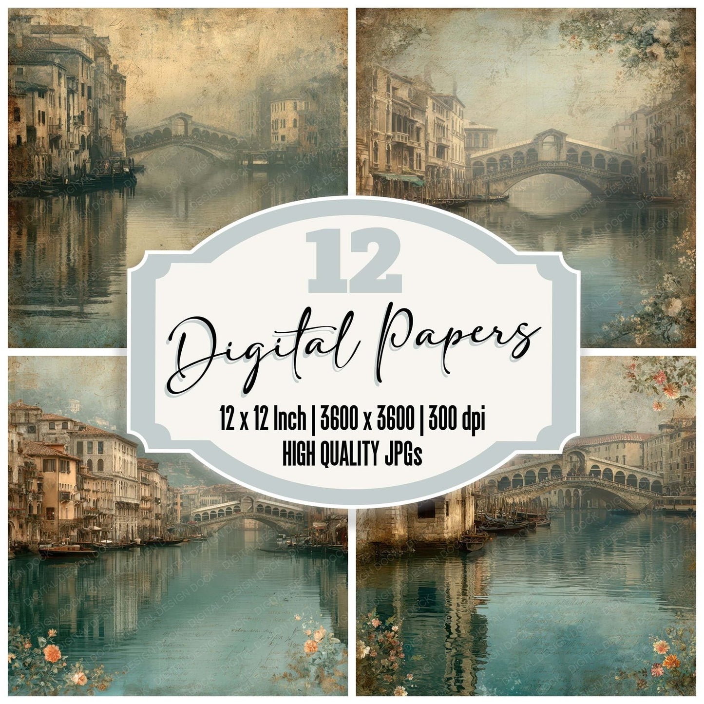 Italy Romance Rialto Bridge Digital Paper Pack (DDD007798)