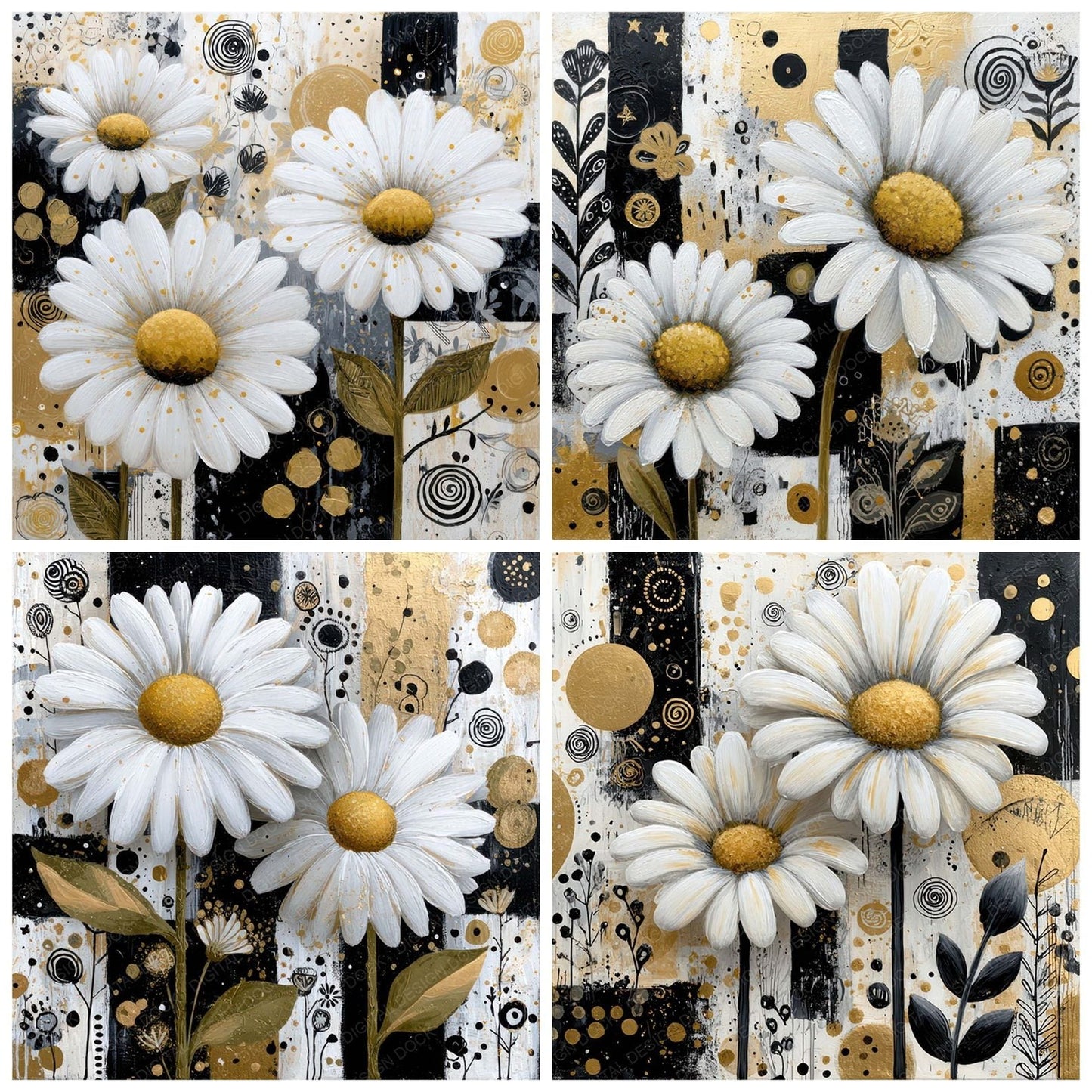 Abstract Daisy Collage Background Digital Paper Pack (DDD007808)