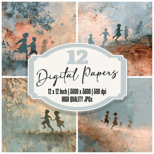 Childhood Moment Running Free Digital Paper Pack (DDD007809)