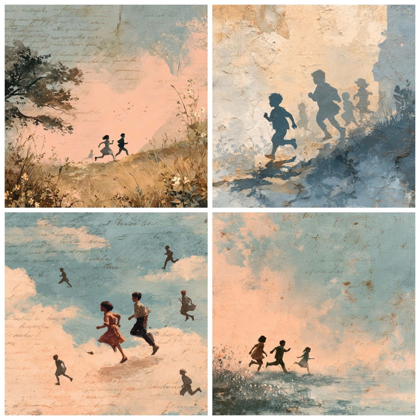 Childhood Moment Running Free Digital Paper Pack (DDD007809)