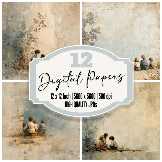 Childhood Moment Sitting Together Digital Paper Pack (DDD007810)