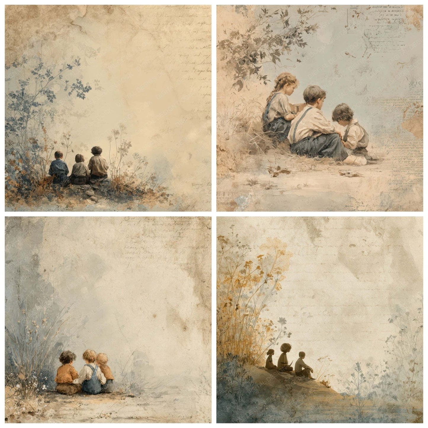 Childhood Moment Sitting Together Digital Paper Pack (DDD007810)