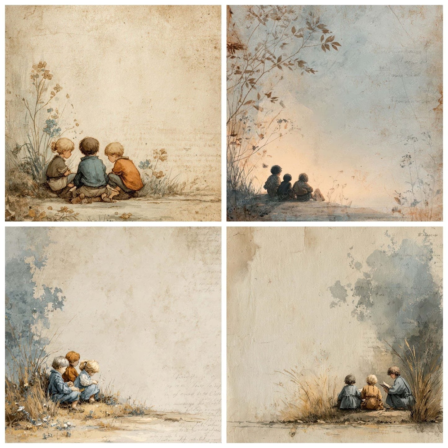 Childhood Moment Sitting Together Digital Paper Pack (DDD007810)