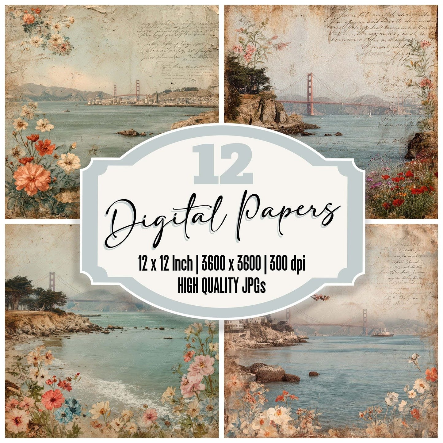 Modern Engineering Landmark Golden Gate Bridge Digital Paper Pack (DDD007817)
