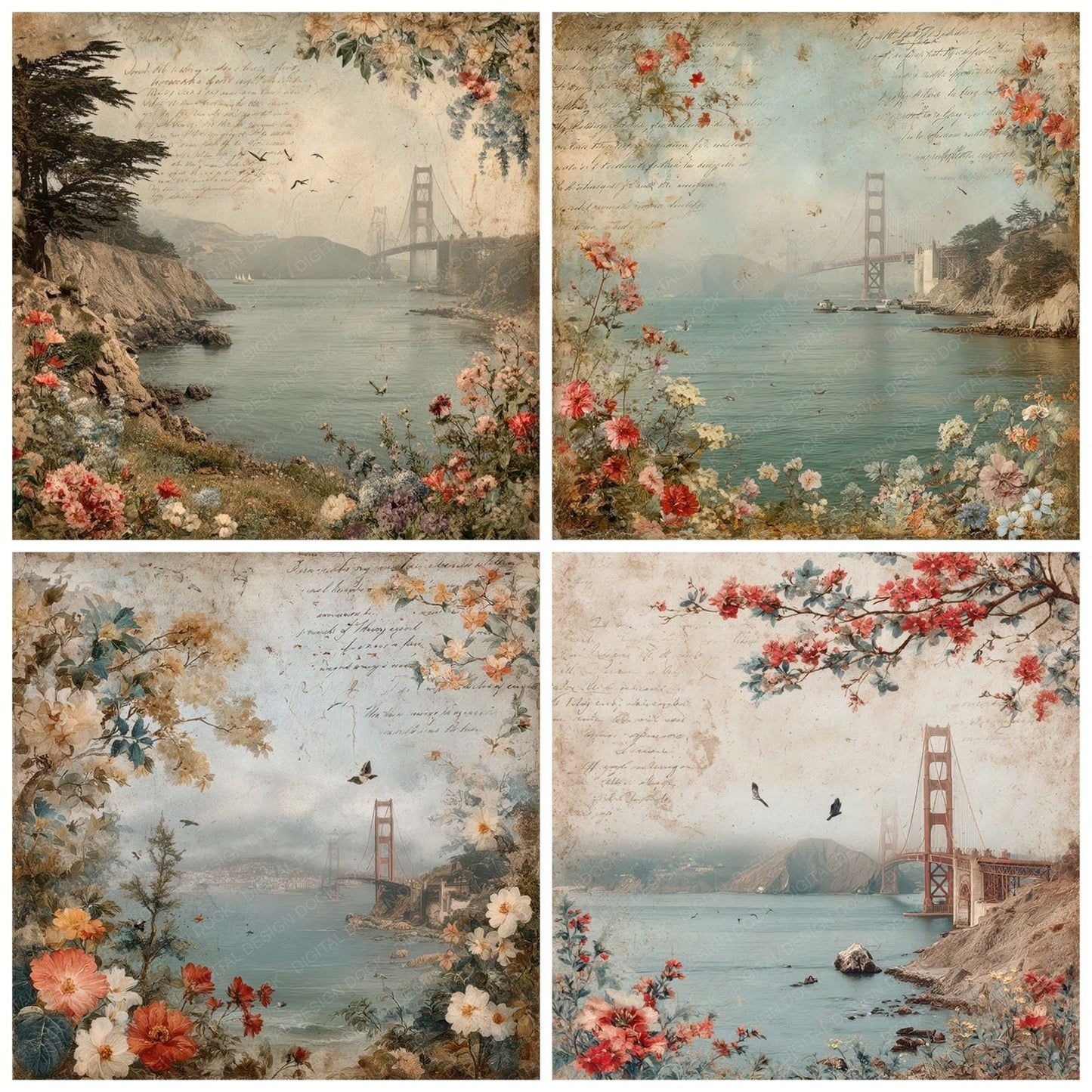 Modern Engineering Landmark Golden Gate Bridge Digital Paper Pack (DDD007817)