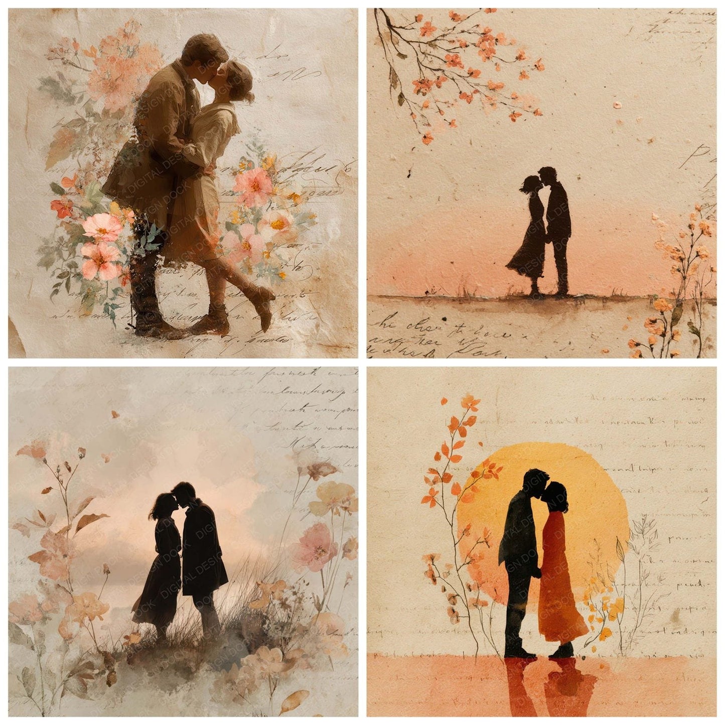Romantic Moment Couple Kiss Digital Paper Pack (DDD007821)