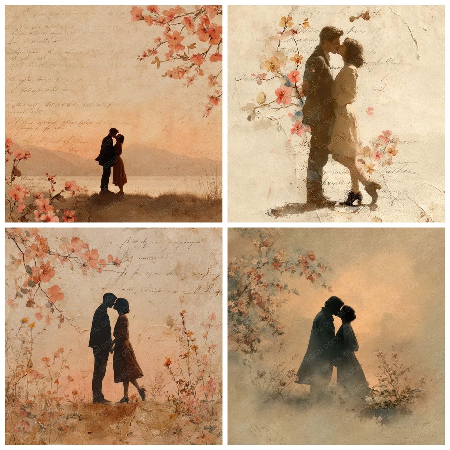 Romantic Moment Couple Kiss Digital Paper Pack (DDD007821)
