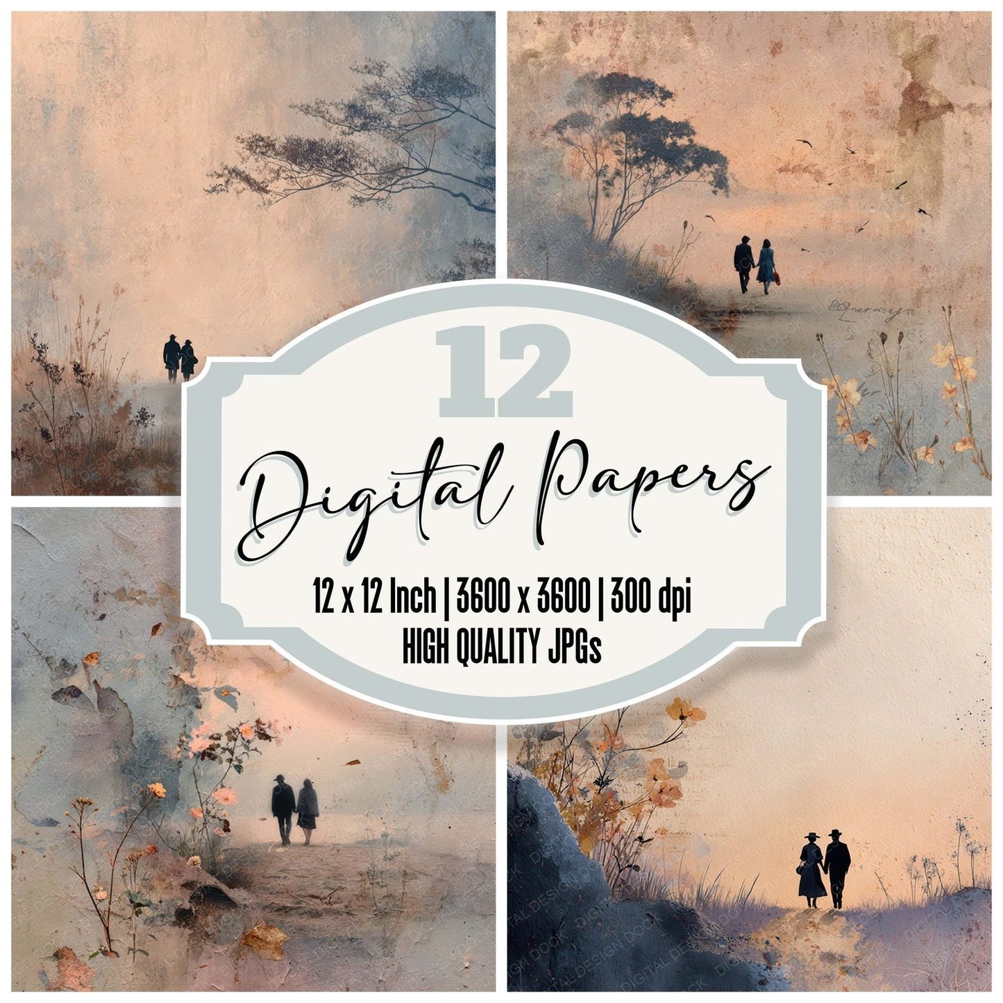 Romantic Moment Hand In Hand Digital Paper Pack (DDD007822)