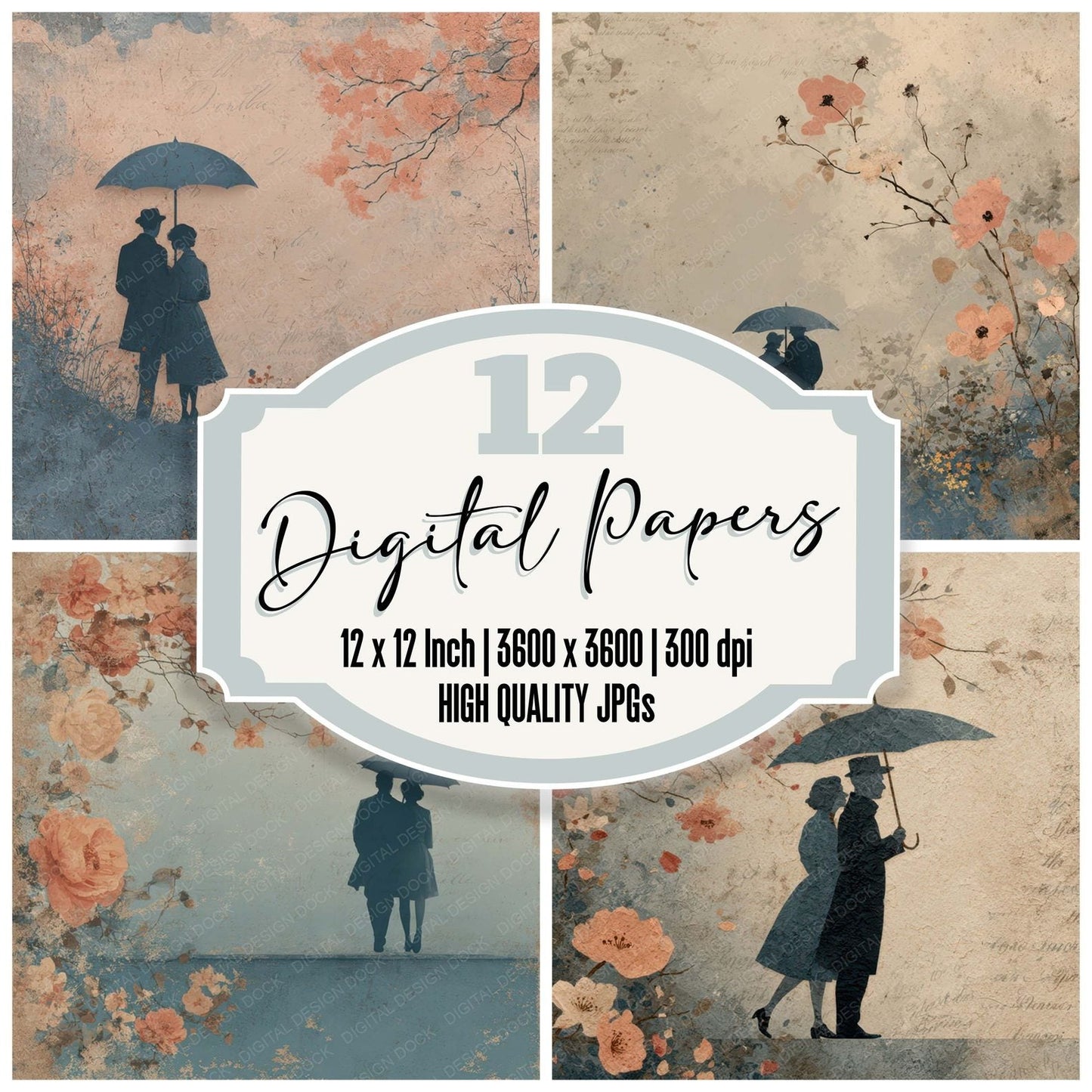 Romantic Moment Shared Umbrella Digital Paper Pack (DDD007823)