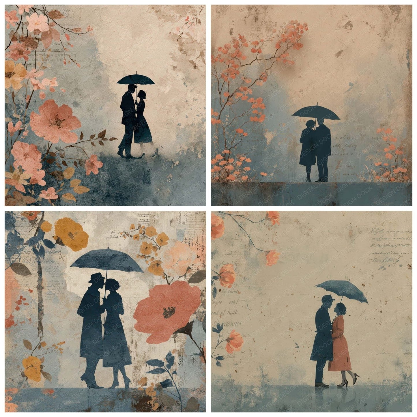 Romantic Moment Shared Umbrella Digital Paper Pack (DDD007823)