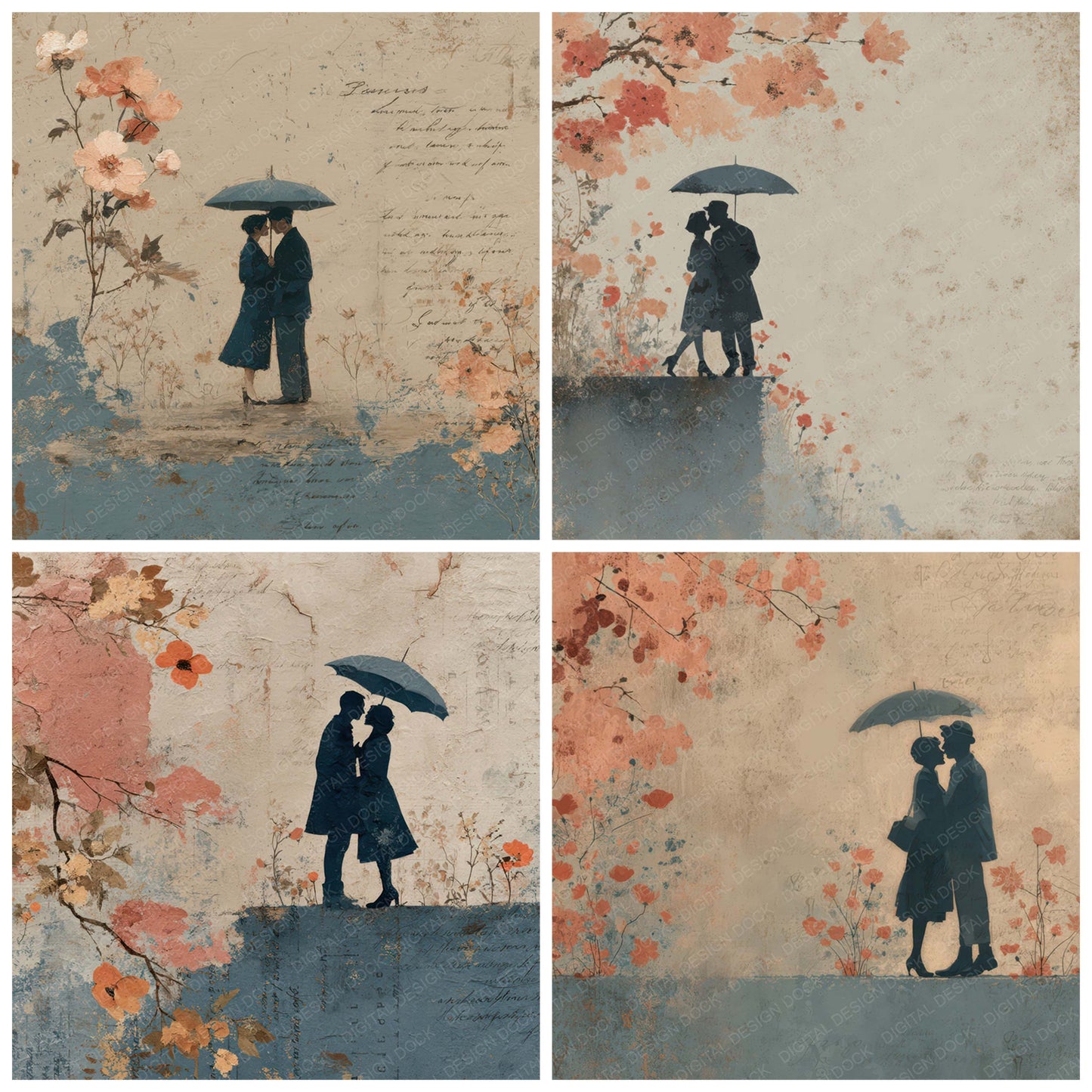 Romantic Moment Shared Umbrella Digital Paper Pack (DDD007823)