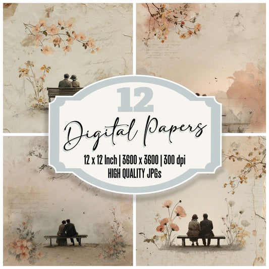 Romantic Moment Sitting on Bench Digital Paper Pack (DDD007824)
