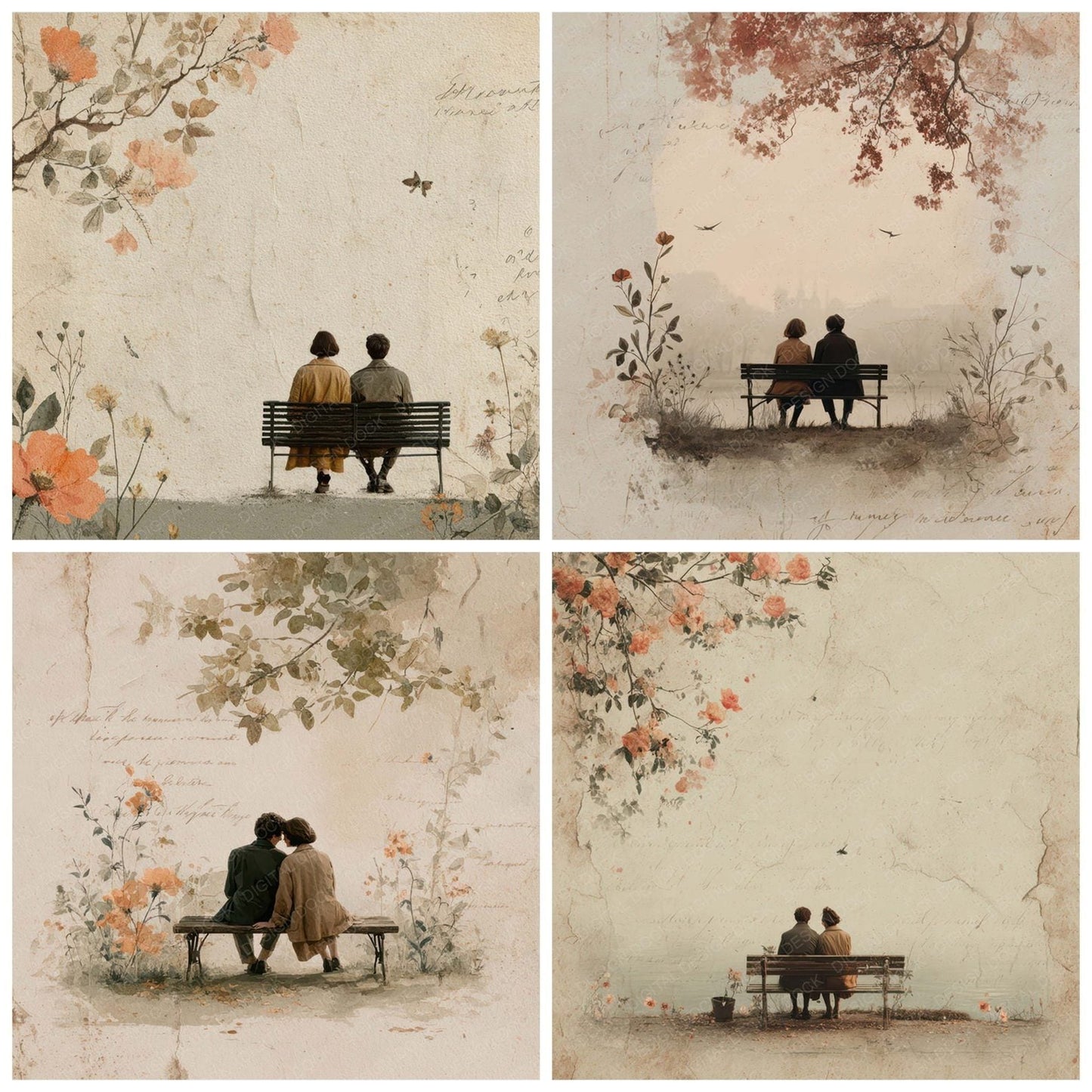 Romantic Moment Sitting on Bench Digital Paper Pack (DDD007824)
