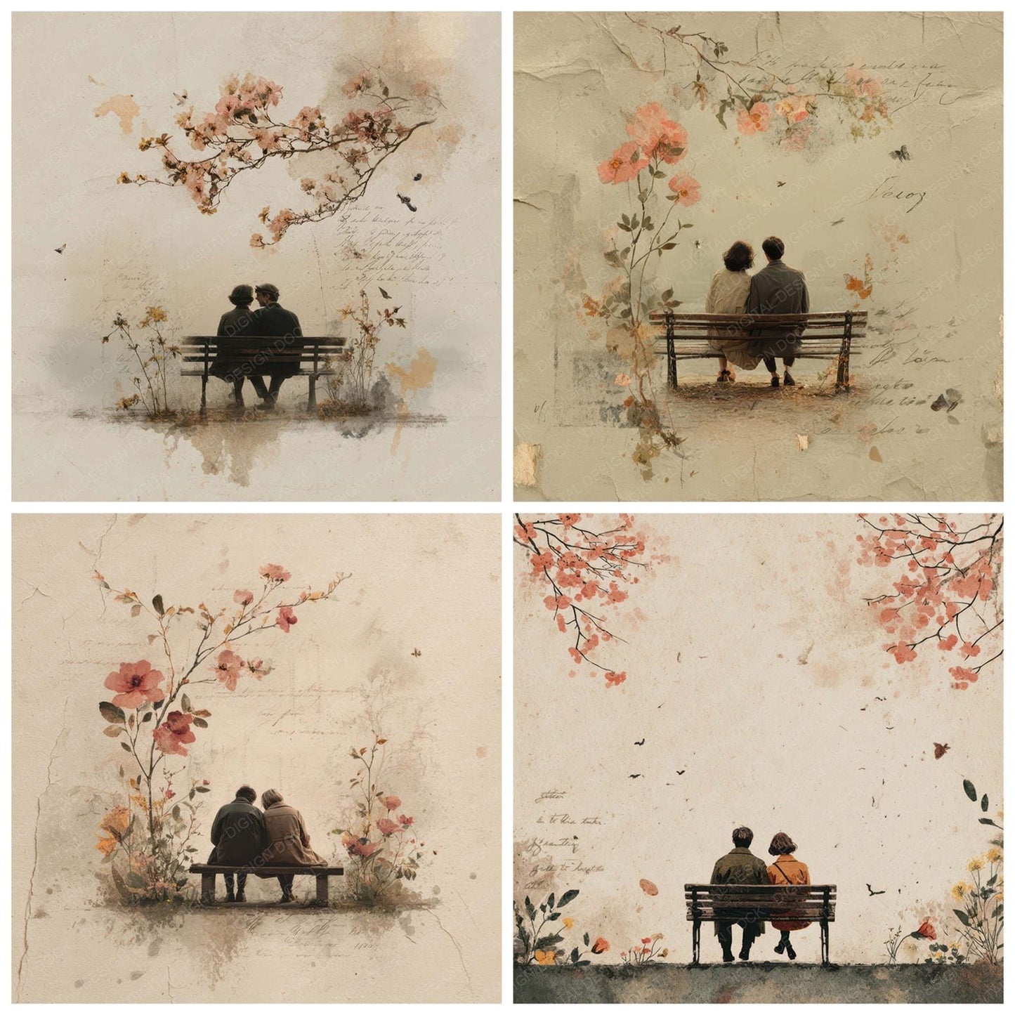 Romantic Moment Sitting on Bench Digital Paper Pack (DDD007824)