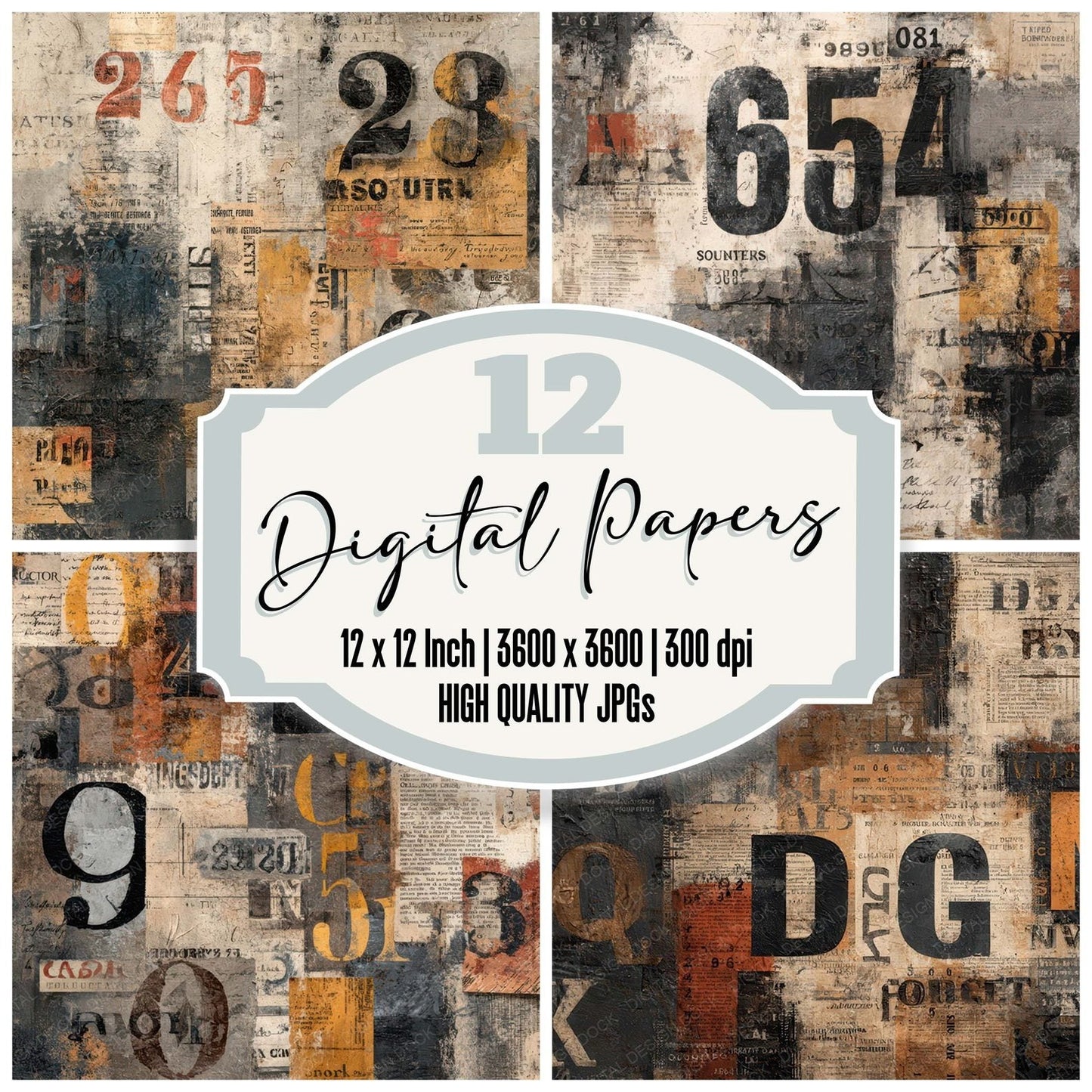 Dark Ephemera Typography Background Digital Paper Pack (DDD007830)
