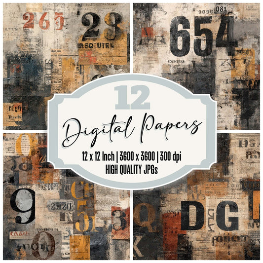 Dark Ephemera Typography Background Digital Paper Pack (DDD007830)