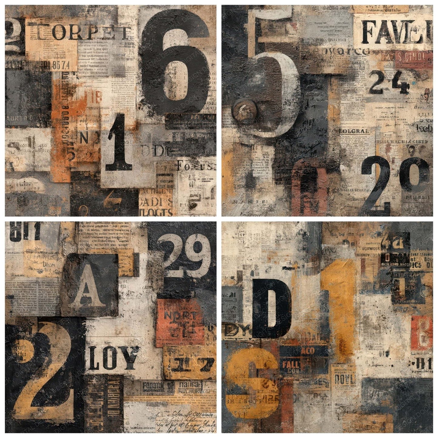 Dark Ephemera Typography Background Digital Paper Pack (DDD007830)