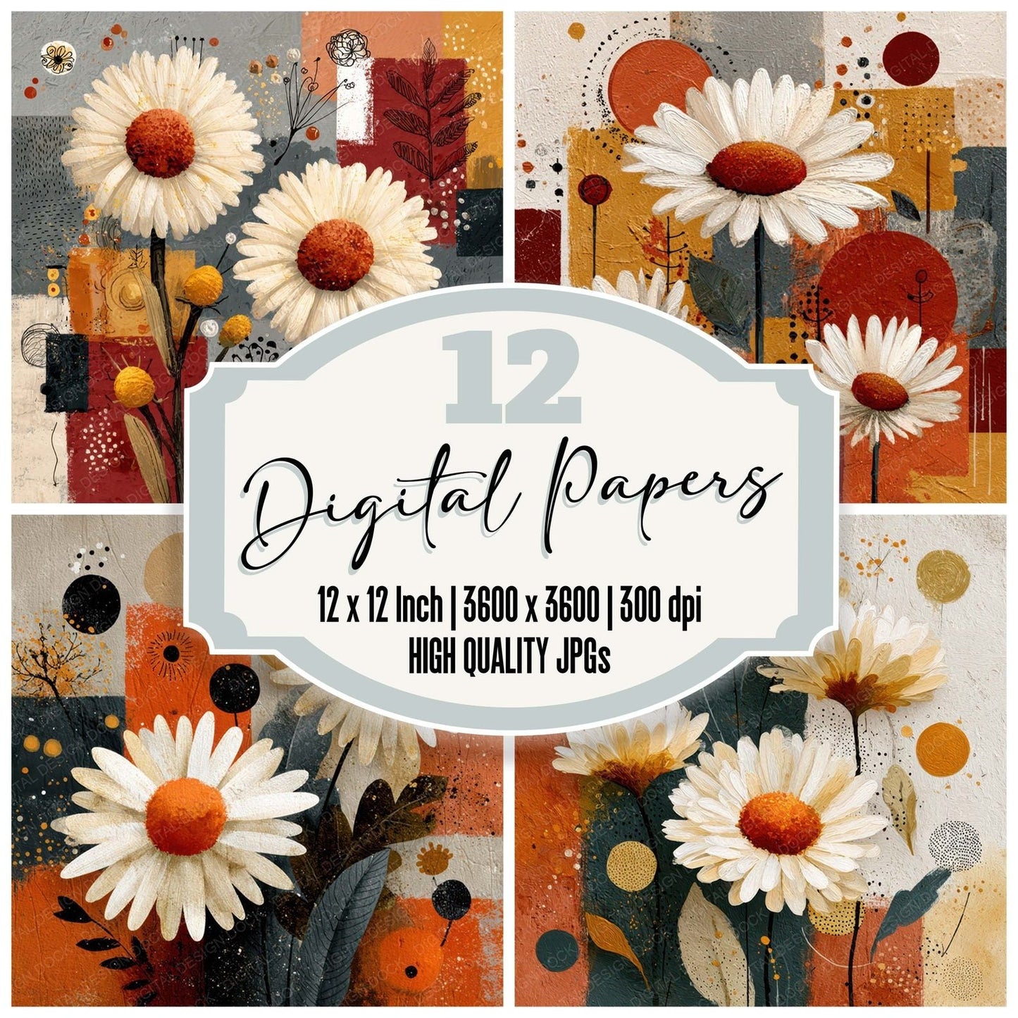 Earthy Floral Collage Background Digital Paper Pack (DDD007832)