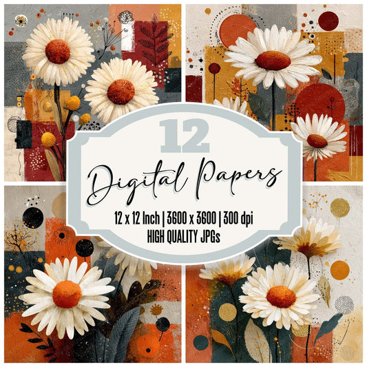 Earthy Floral Collage Background Digital Paper Pack (DDD007832)