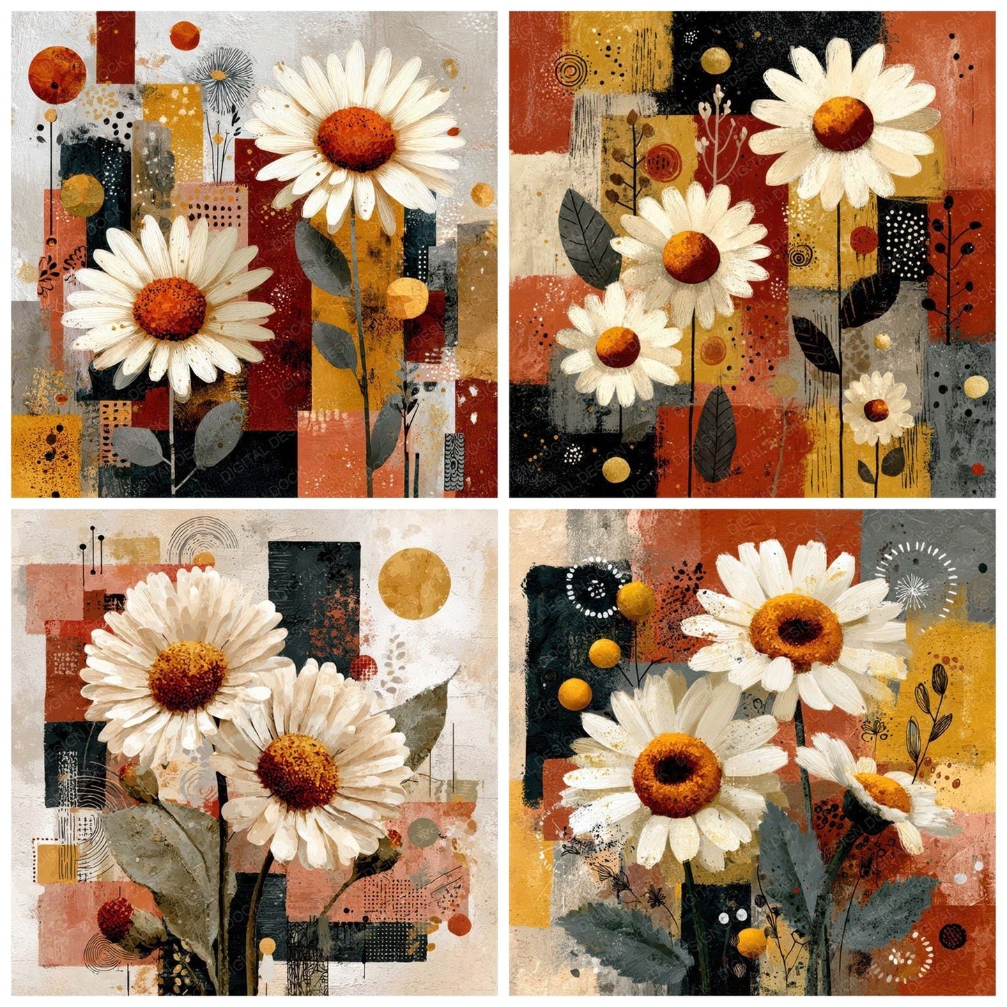 Earthy Floral Collage Background Digital Paper Pack (DDD007832)