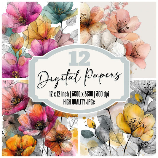 Fashion Sketch Floral Background Digital Paper Pack (DDD007833)