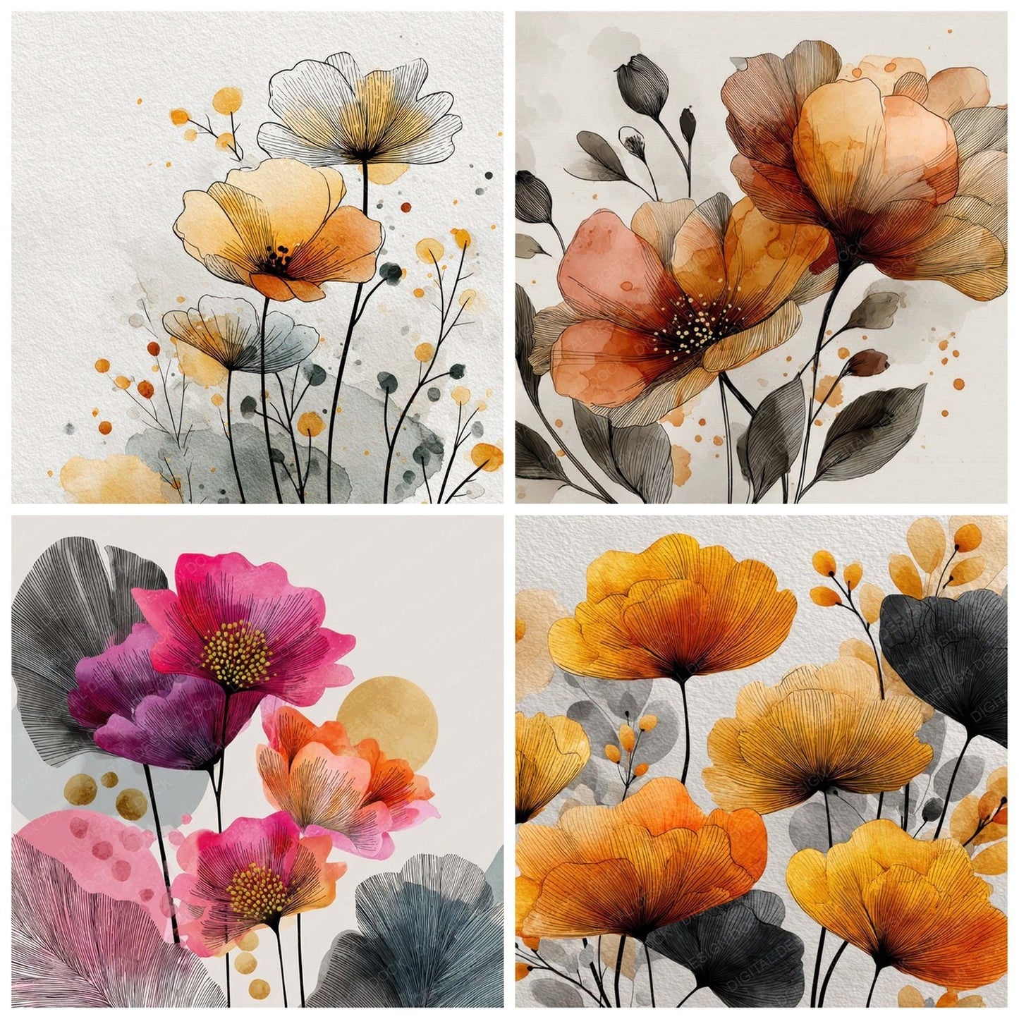 Fashion Sketch Floral Background Digital Paper Pack (DDD007833)