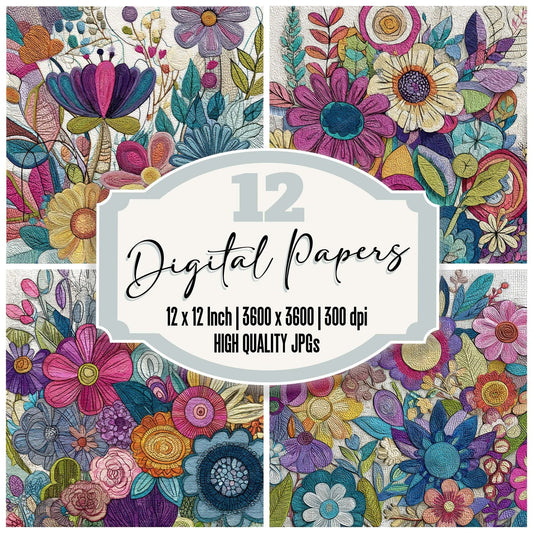 Floral Background Fabric Sitched Digital Paper Pack (DDD007834)