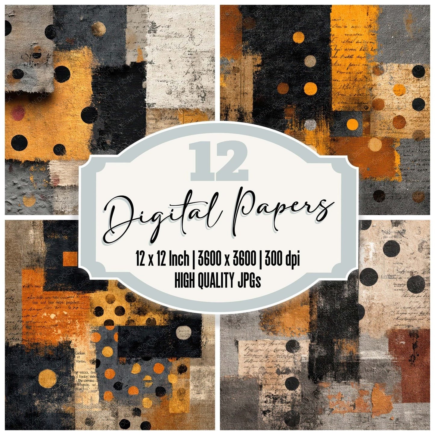 Grunge Textile Collage Background Digital Paper Pack (DDD007836)
