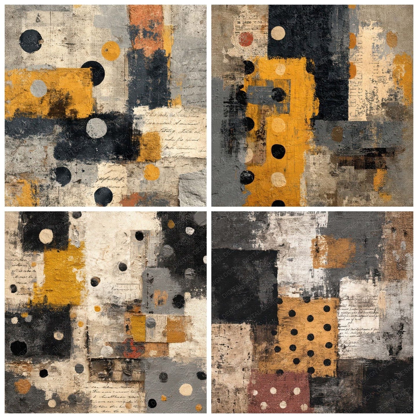 Grunge Textile Collage Background Digital Paper Pack (DDD007836)