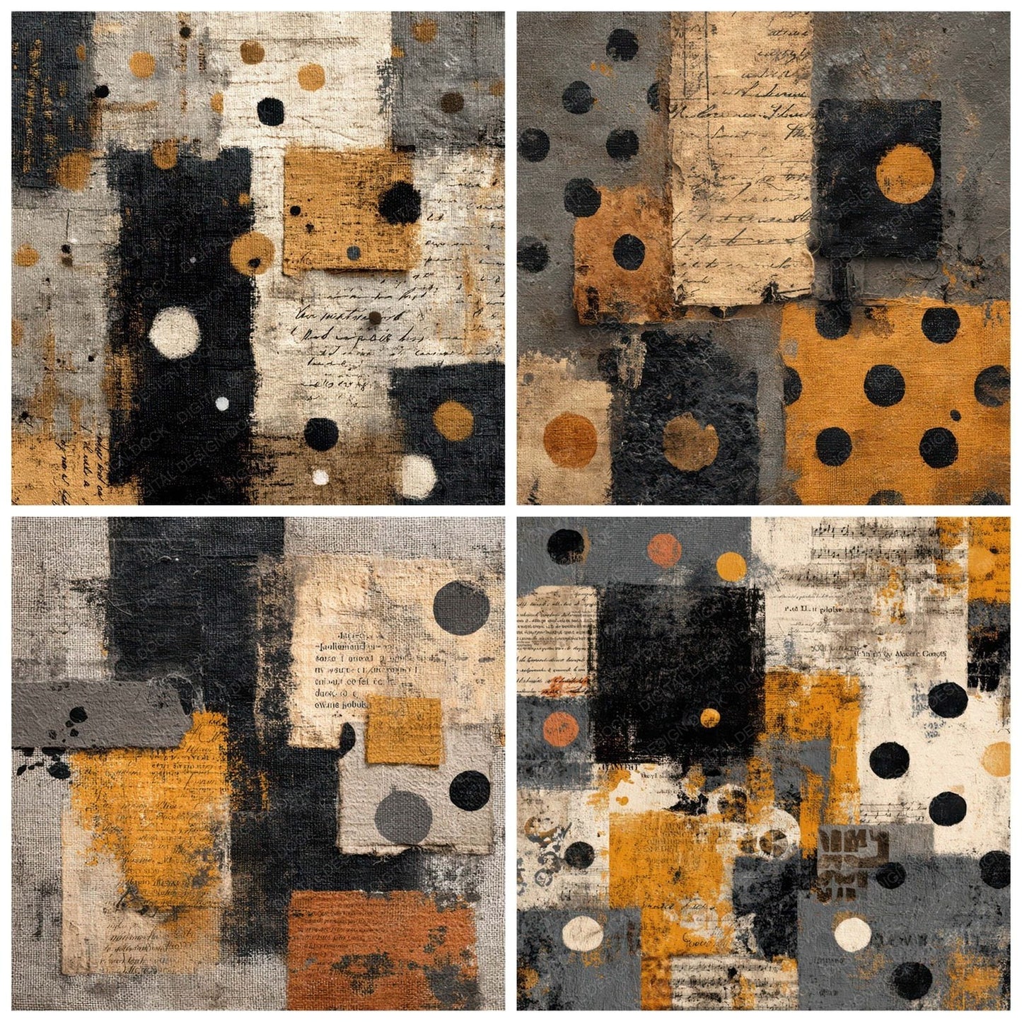 Grunge Textile Collage Background Digital Paper Pack (DDD007836)