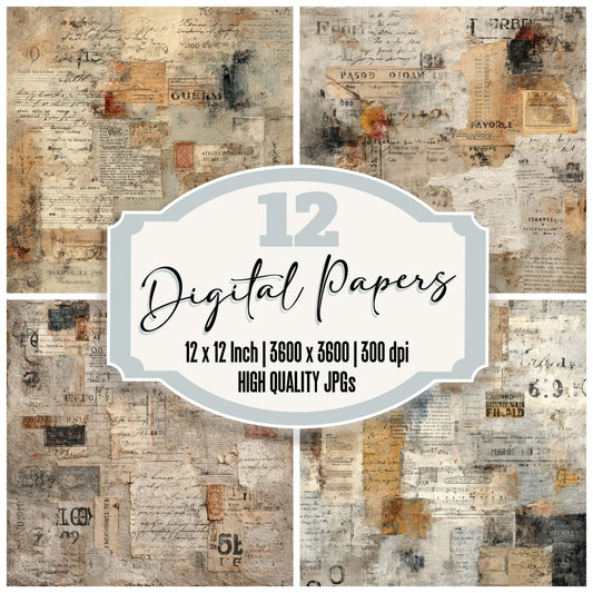 Light Vintage Ephemera Background Digital Paper Pack (DDD007838)