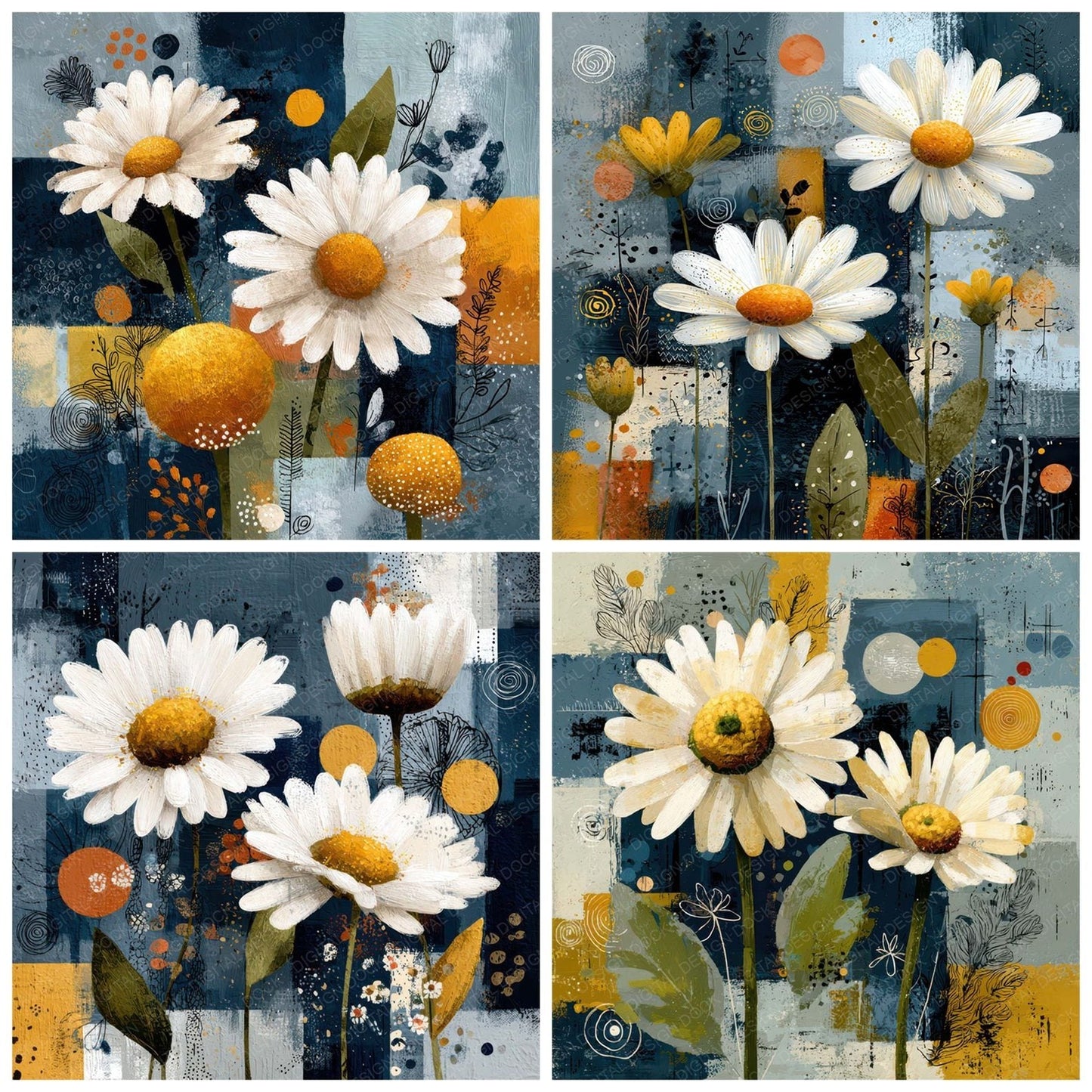 Modern Folk Floral Collage Background Digital Paper Pack (DDD007839)