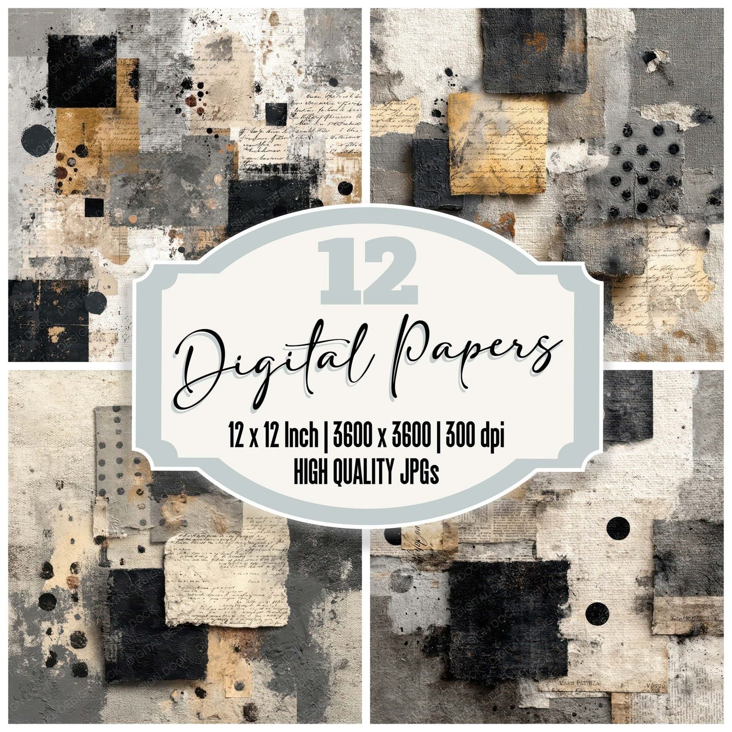Neutral Grunge Textile Background Digital Paper Pack (DDD007840)