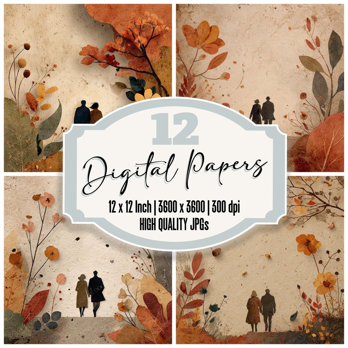 Seasonal Autumn Walk Scene Digital Paper Pack (DDD007841)