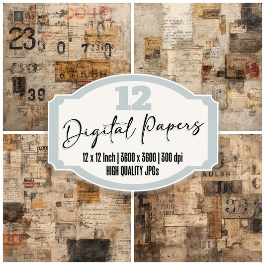 Vintage Typography Ephemera Background Digital Paper Pack (DDD007846)