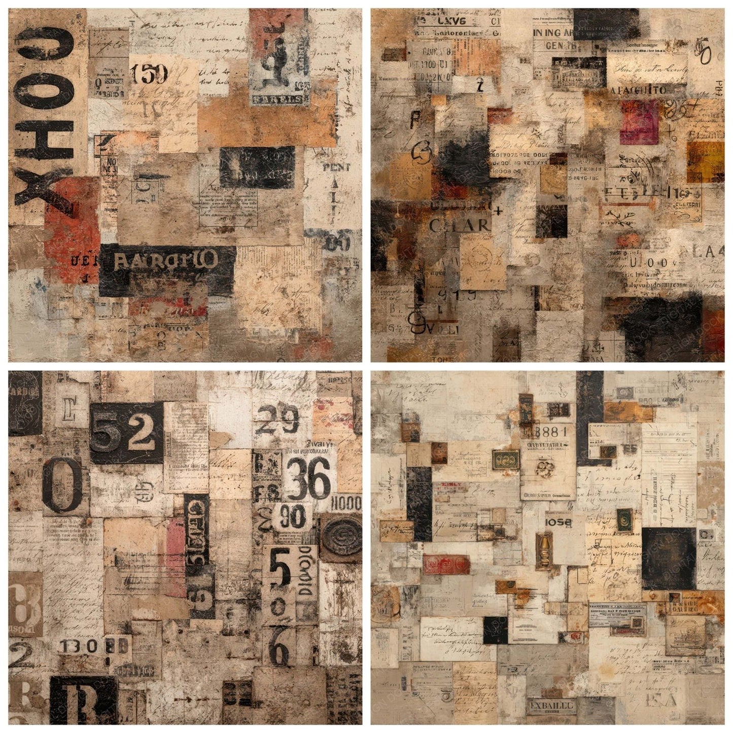 Vintage Typography Ephemera Background Digital Paper Pack (DDD007846)