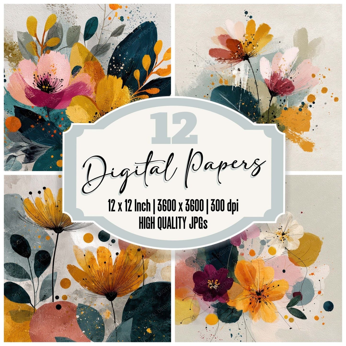 Abstract Gesture Floral Background Digital Paper Pack (DDD007848)
