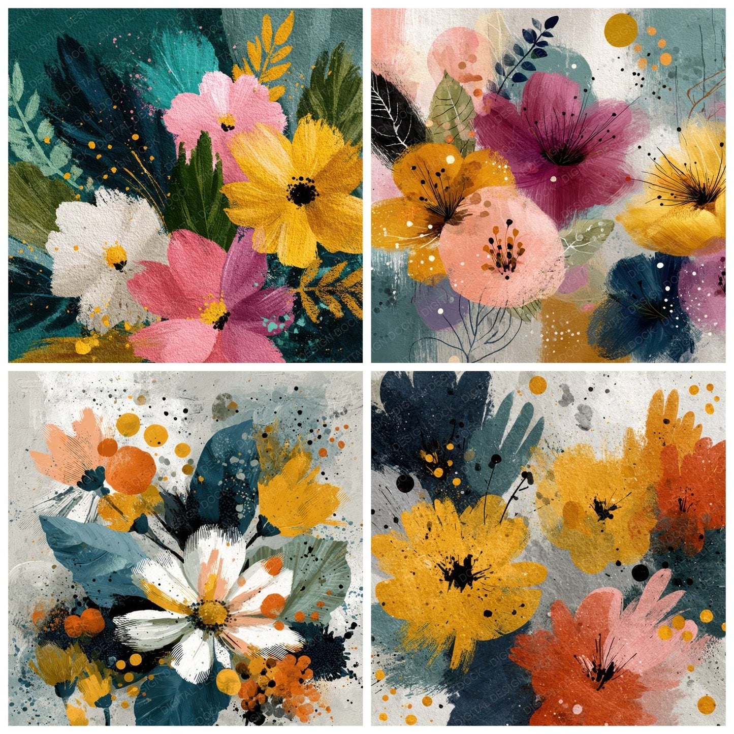 Abstract Gesture Floral Background Digital Paper Pack (DDD007848)