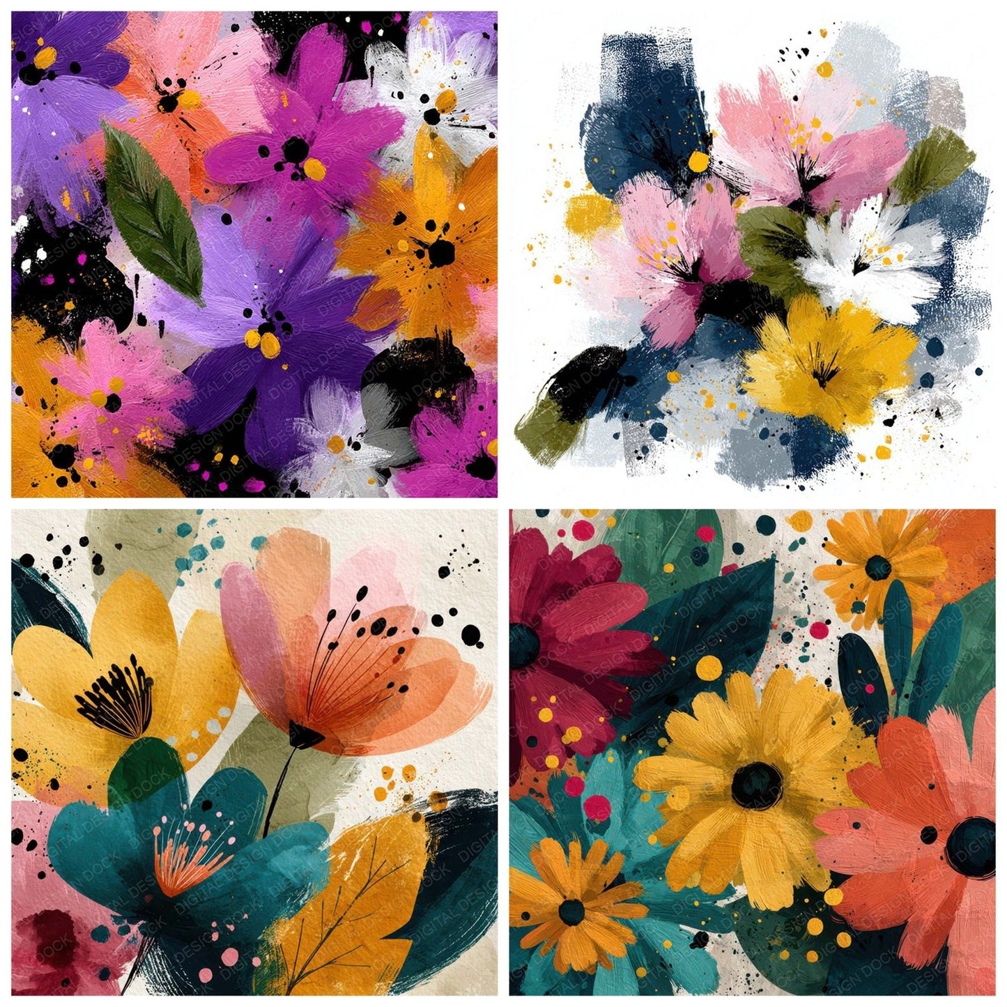 Abstract Gesture Floral Background Digital Paper Pack (DDD007848)