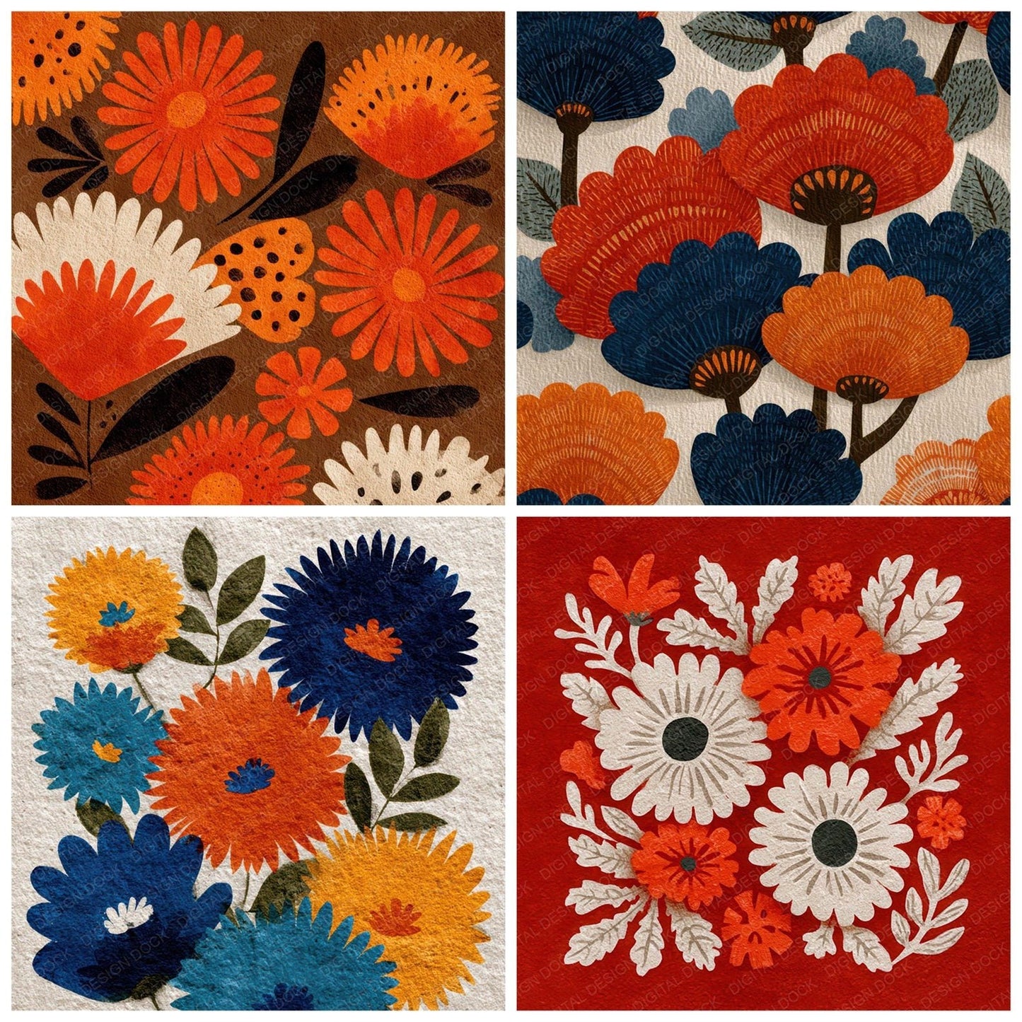 Block Print Floral Background Digital Paper Pack (DDD007851)