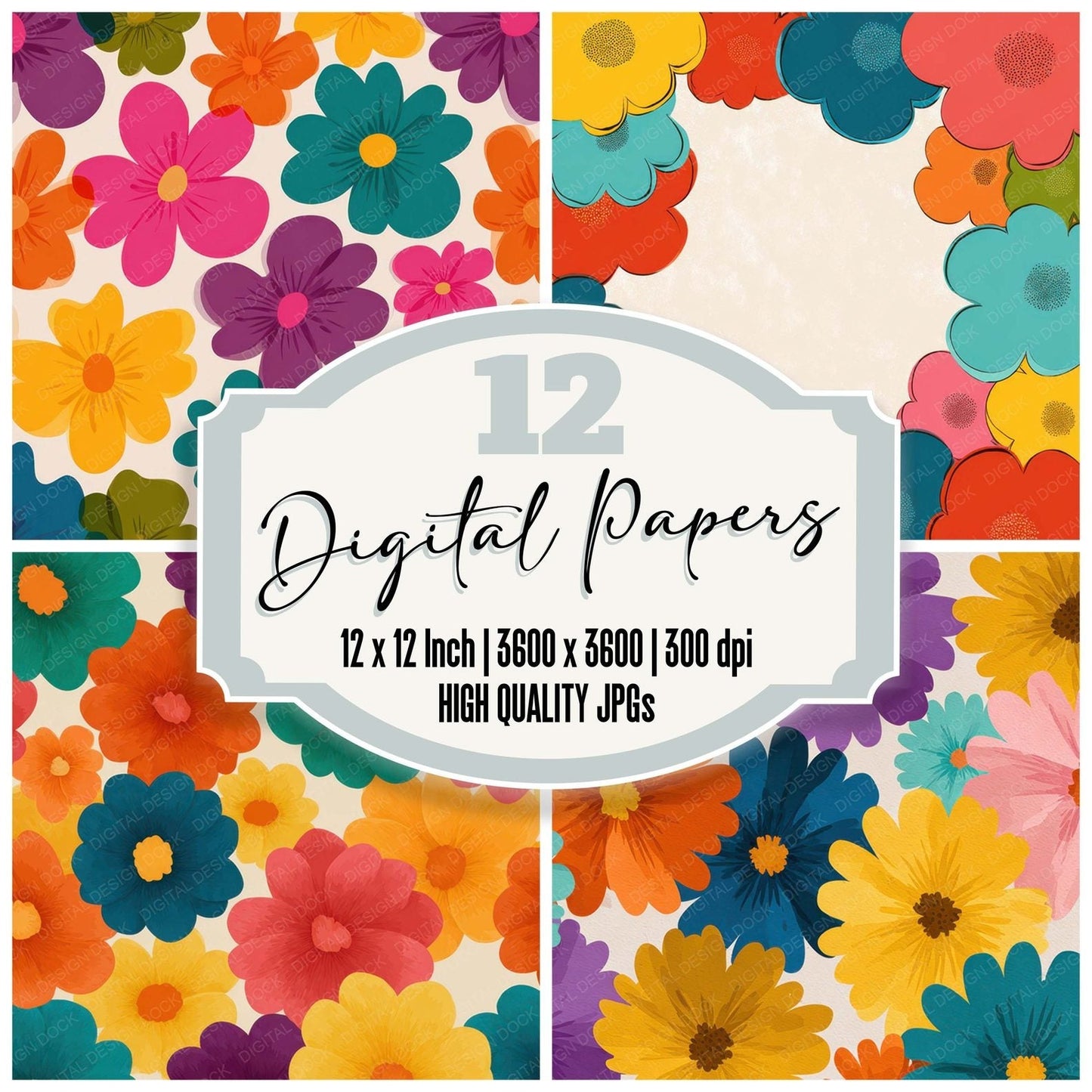Cartoon Floral Background Digital Paper Pack (DDD007852)