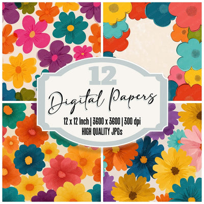 Cartoon Floral Background Digital Paper Pack (DDD007852)