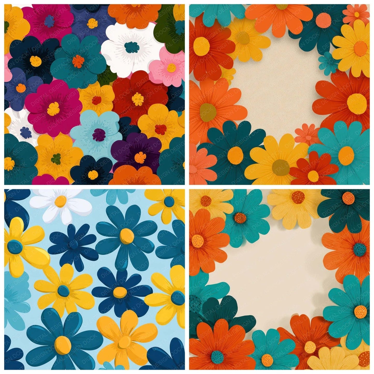 Cartoon Floral Background Digital Paper Pack (DDD007852)